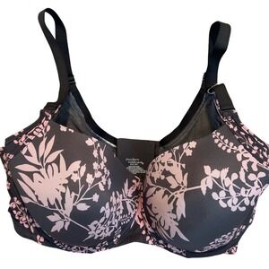 Modern Movement Hidden Glamour Bra 38C Gray Pink Floral Underwire YT2BM240